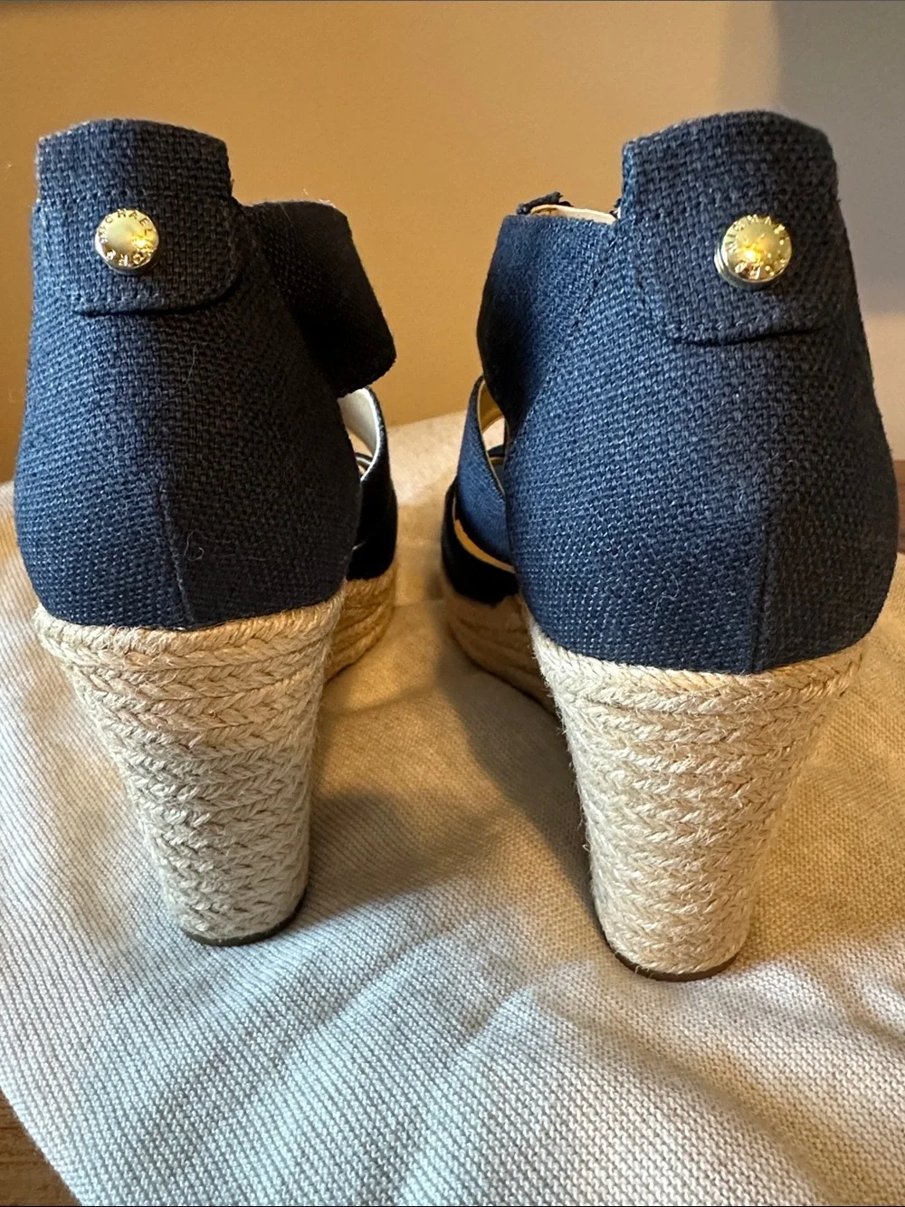 Michael Kors Women’s Navy Espadrille Wedge Sandals with Front Zip